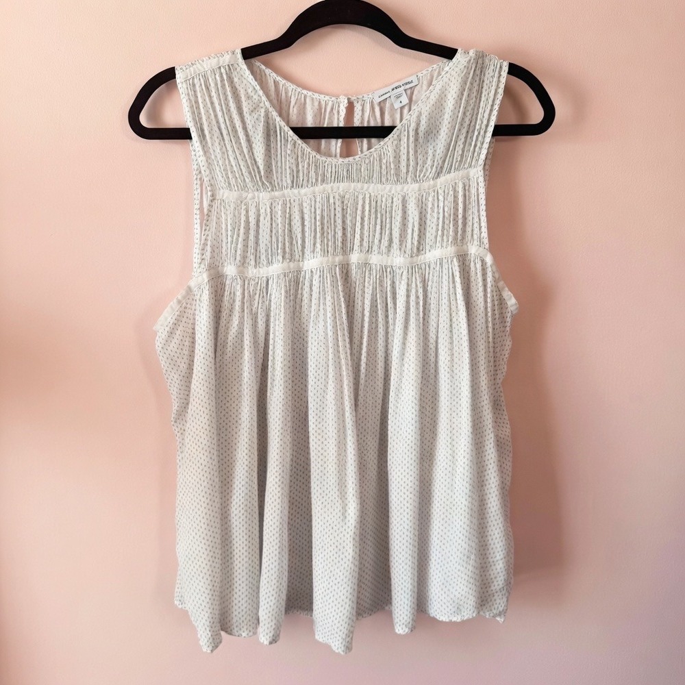 James Perse White Printed Pleated Sleeveless Babydoll Top Size 4 - Picture 2 of 14